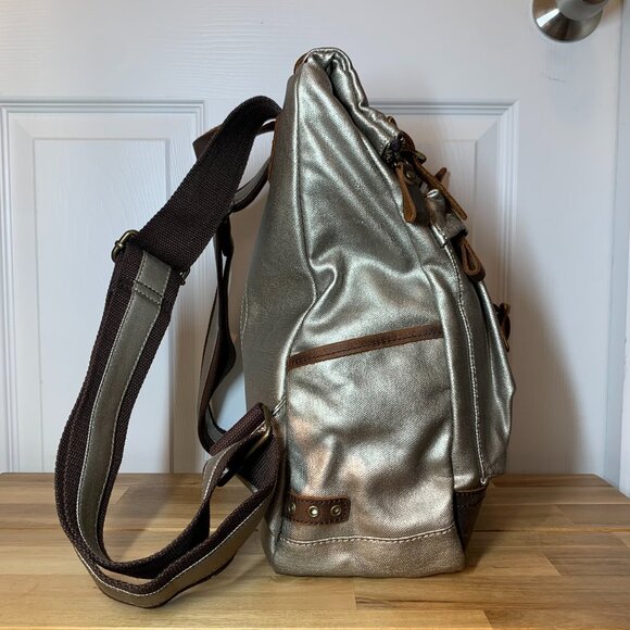 Gandy’s London Bali Mini Backpack – Metallic Silver Waxed Cotton w/ Leather Trim - Picture 7 of 7